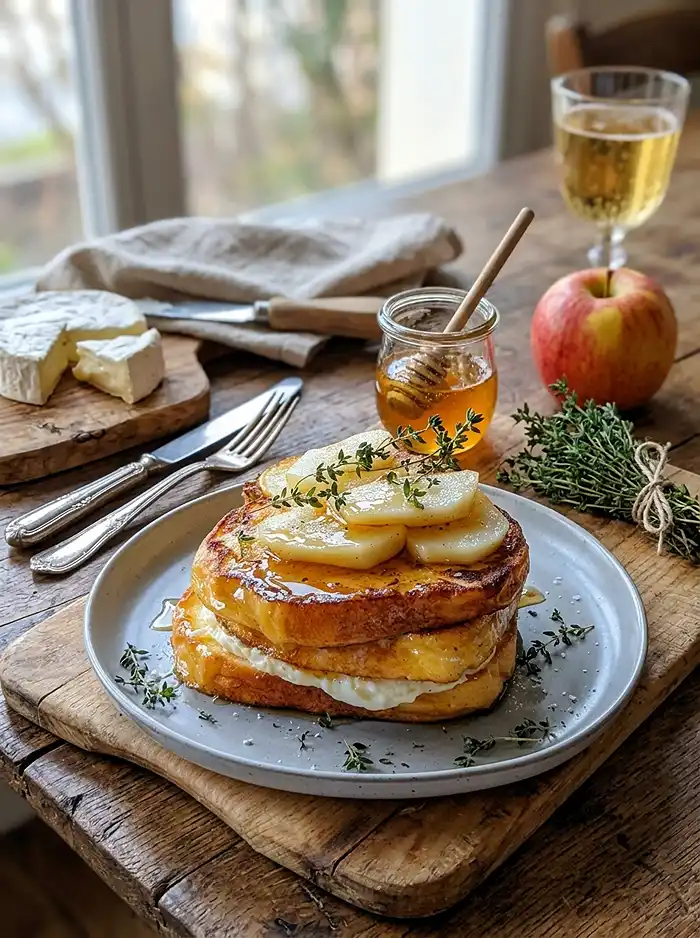 Pain Perdu Salé au Camembert, Pommes Rôties & Miel de Thym 5 Recette Pain Perdu Salé au Camembert, Pommes Rôties & Miel de Thym