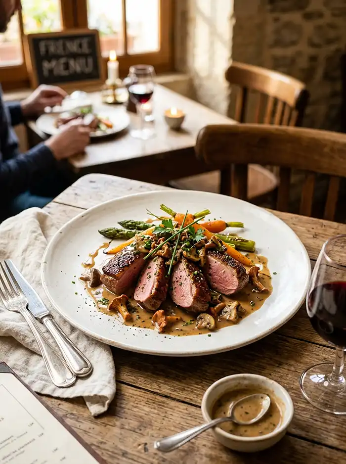 aiguillettes de canard en sauce