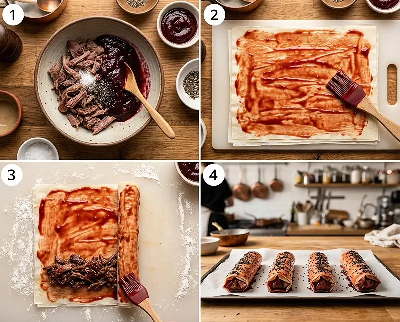 Comment preparer Cigare Croustillant au Confit de Canard, Ketchup de Cerise & Cendre de Sésame