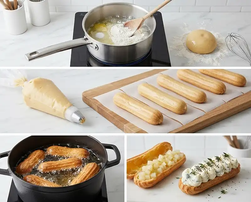 Comment preparer L'Éclair Salé Inversé au Gorgonzola & Poire