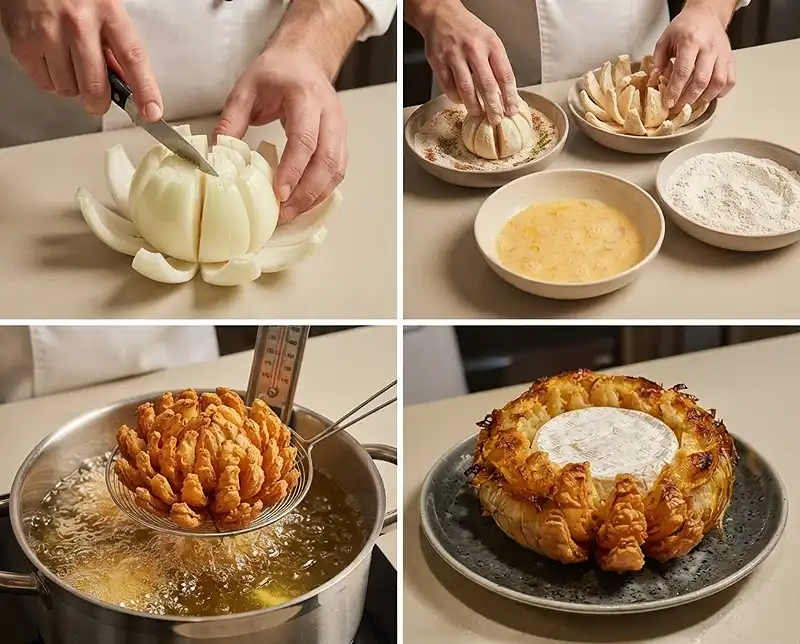 Comment preparer La Fleur d'Oignon Frite & Lac de Camembert