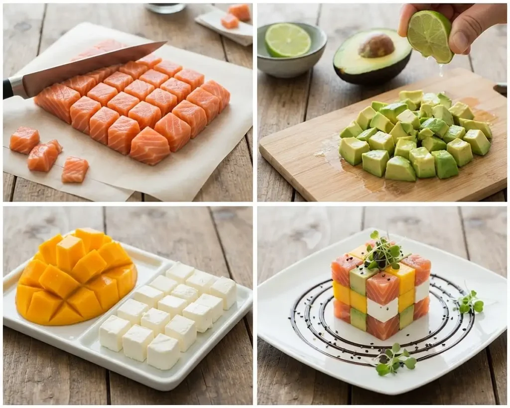 Le Rubik's Cube Salé 4 Comment preparer Le Rubik’s cube Salé saumon, Avocat, Mangue & Fromage Frais