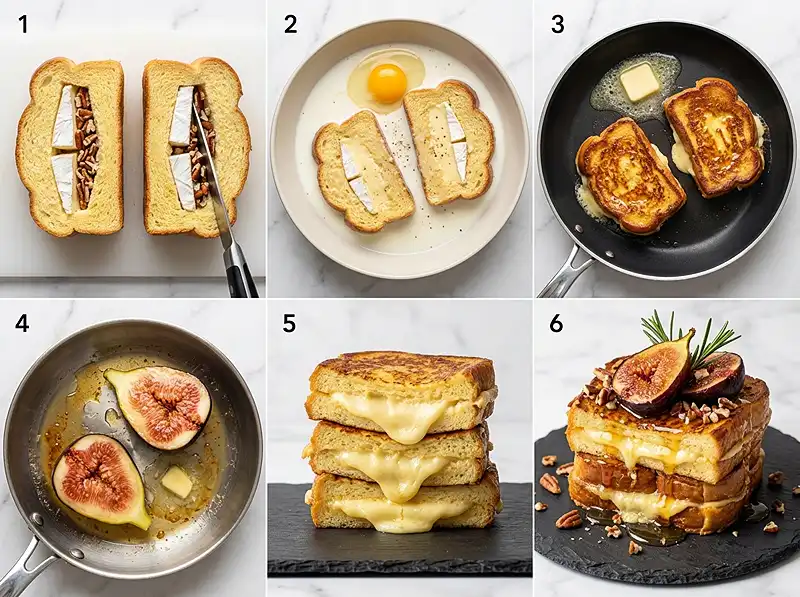 Pain Perdu Salé au Cœur Coulant de Camembert 2 Comment preparer Pain Perdu Salé, Cœur Coulant Camembert, Figues Rôties & Noix de Pécan