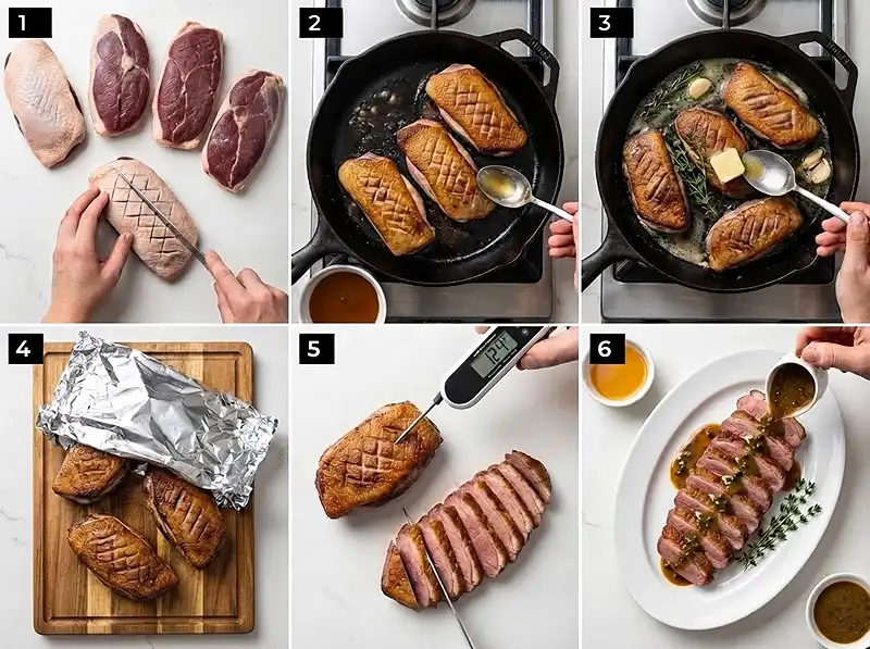 Comment preparer la recette filet de canard à la poêle