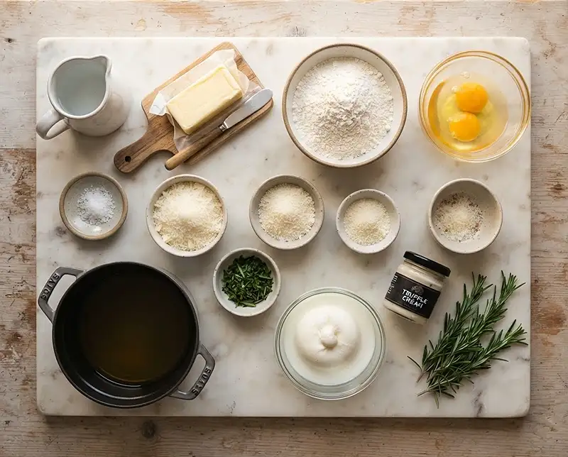 Les ingrédients pour Churros Salés au Parmesan et Trempette Burrata