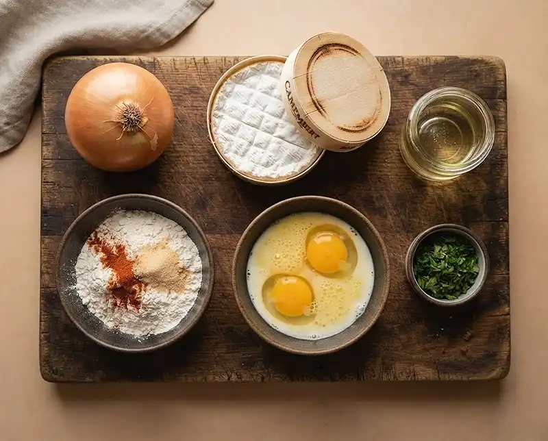 Les ingrédients pour La Fleur d'Oignon Frite & Lac de Camembert