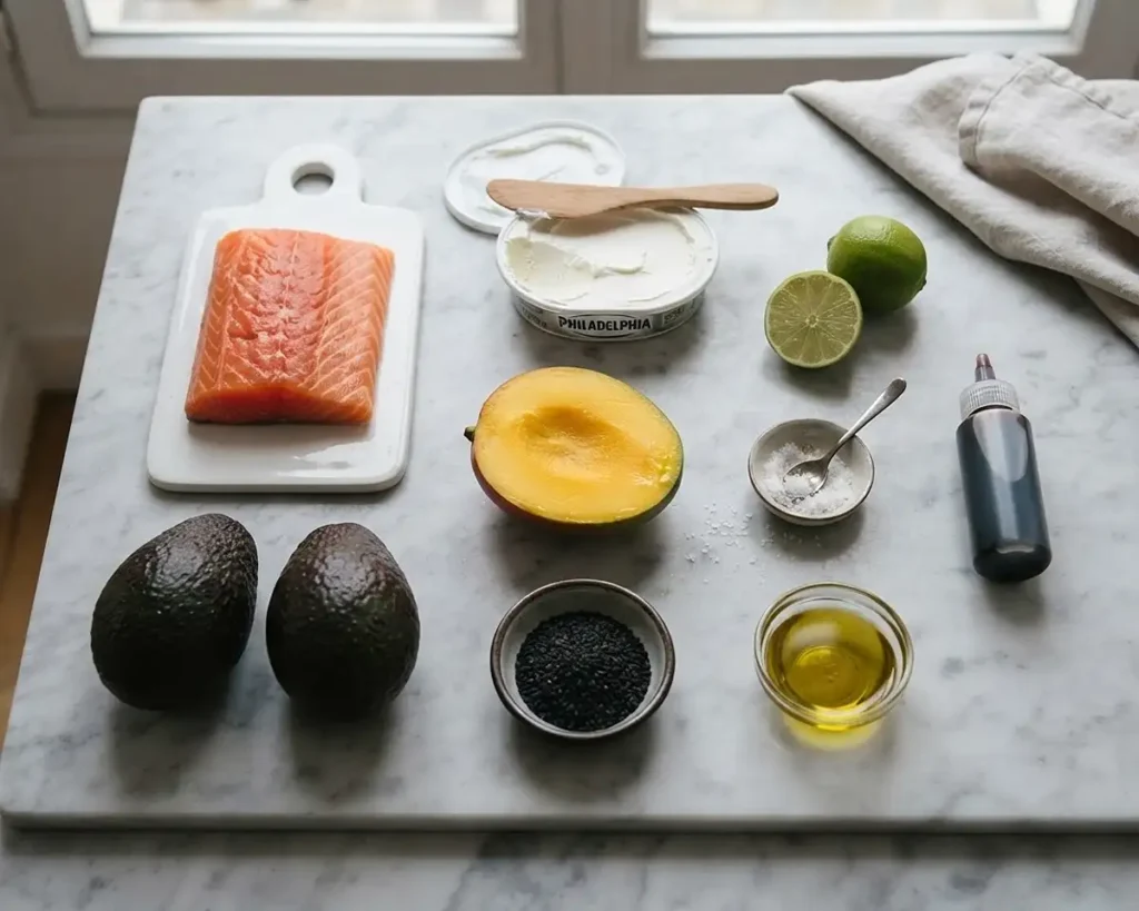 Le Rubik's Cube Salé 3 Les ingredients pour Le Rubik’s cube Salé saumon, Avocat, Mangue & Fromage Frais