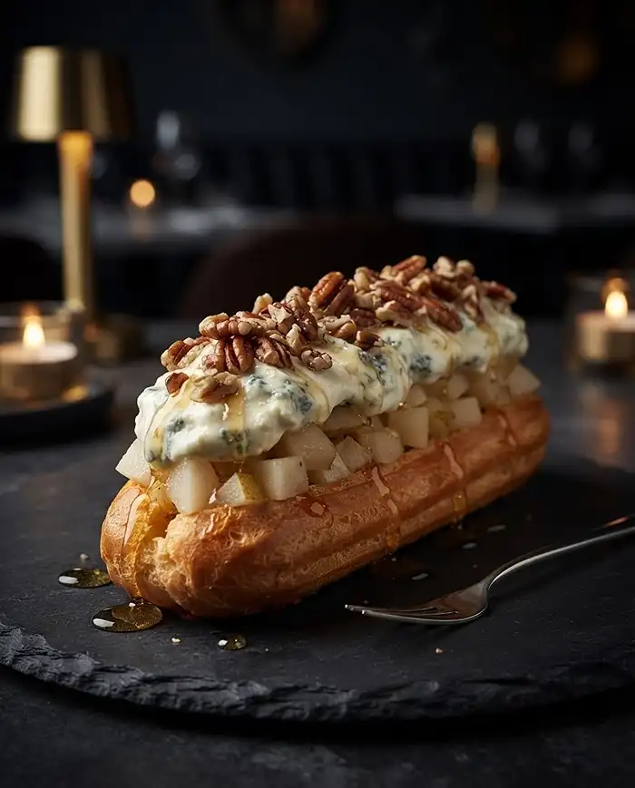 Recette L'Éclair Salé Inversé au Gorgonzola & Poire