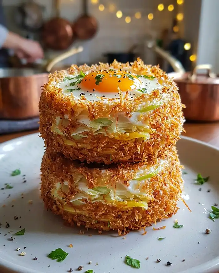 Recette Œuf d'Or Croustillant, Safran & Nid de Poireaux