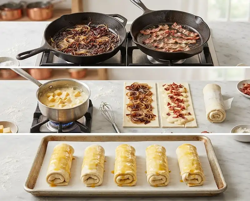 Comment preparer Le Croissant New York Roll Salé Raclette Fondante & Oignons Confits