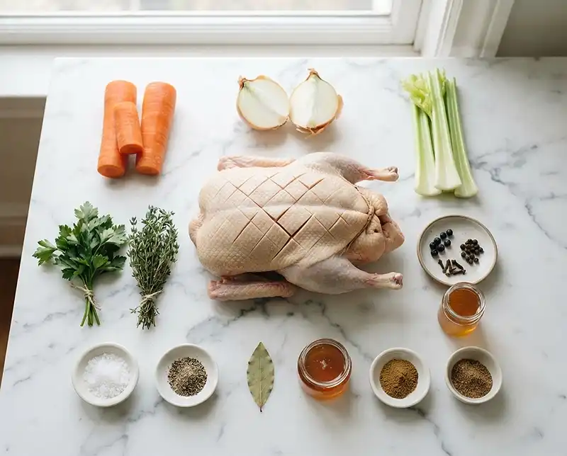 Canard Entier au Four Cuisson Lente 3 Les ingrédients pour Canard Entier en Cuisson Lente