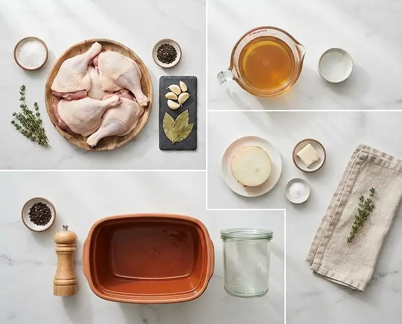 Recette de Rillettes de Canard Fondantes 3 Les ingrédients pour rillettes de canard avec carcasse