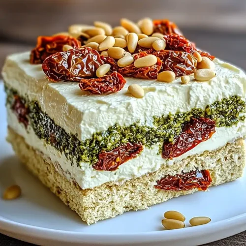 Tiramisu Salé au Pesto, Tomates Séchées & Pignons
